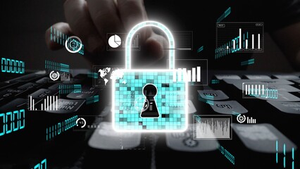 A conceptual image showcasing the importance of digital security, featuring a padlocked symbol superimposed on data analytics graphics, emphasizing data protection strategies. Xenic