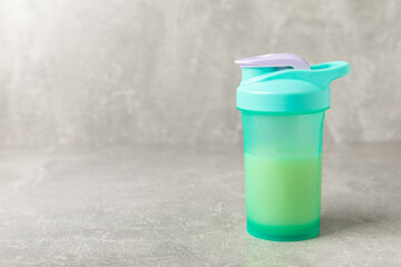 Protein powder. protein shake. Shaker bottle with protein. Food supplement. Whey protein powder...
