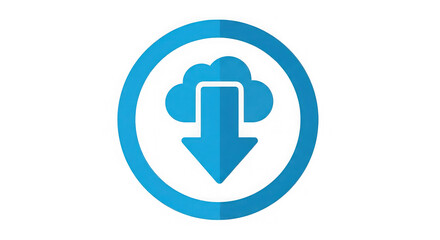 Digital download cloud icon with downward arrow symbolizing data transfer and cloud computing services for online storage and file sharing transparent background