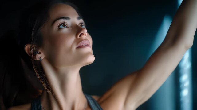 Confident and Determined Businesswoman Looking Upward