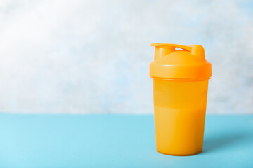 Protein powder. protein shake. Shaker bottle with protein. Food supplement. Whey protein powder...