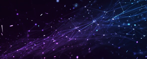 Obraz premium Abstract network of glowing lines and particles in shades of purple and blue