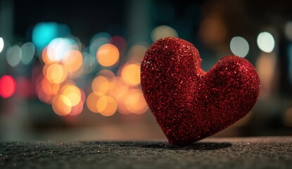 Fototapeta premium Heart at night. Blurred lights background