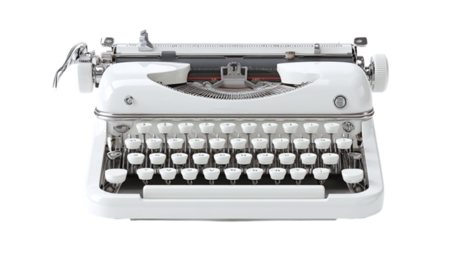 Minimalist retro typewriter mockup design isolated on transparent background 
