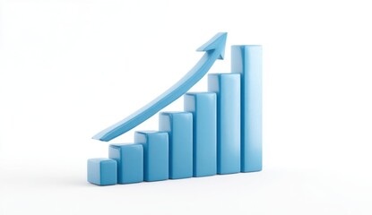 3D illustration of a rising bar graph