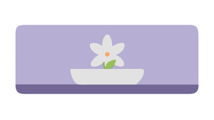 White flower in bowl on shelf vector illustration simple floral design home decor plant drawing graphic art