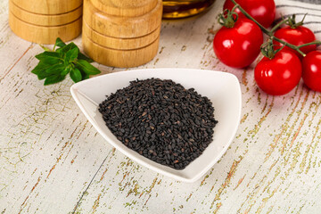 Black sesame seeds in the bowl