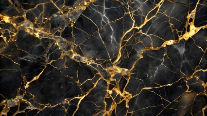 Black marble with bright gold veins, abstract texture