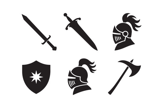 Medieval knightly weapons and armor icons set