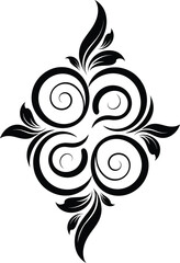 Abstract Swirl Motif Vector Art. Black and White Symmetrical Ornate Floral Element with Scrolls for Logo, T-shirt Print, or Decorative Emblem.
