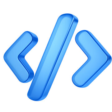 Blue glowing code brackets symbol isolated on transparent background