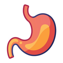Vibrant and colorful illustration of the human stomach, ideal for medical, educational, or health-related projects; perfect for anatomy diagrams or educational resources