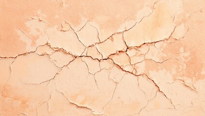 Fototapeta premium Cracked, light peach-colored plaster wall. Detailed texture
