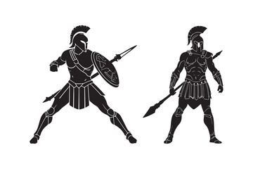 Two silhouetted ancient warriors in combat poses