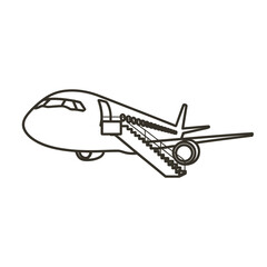 Simple line drawing of an airplane with stairs extended