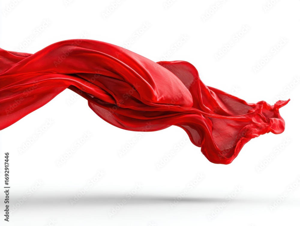 Poster Abstract Red Fabric Flowing Dynamically on White Background