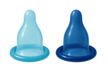 Two blue condom teats on a transparent background
