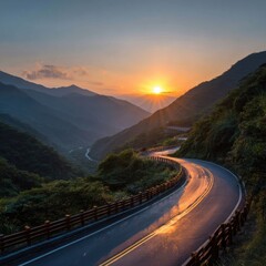 Winding mountain road at sunrise (8)