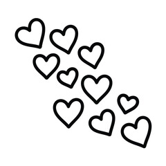 Hand drawn heart shapes scattered on white background