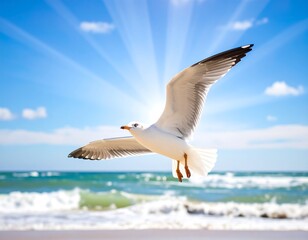 Fototapeta premium Seagull soaring over ocean