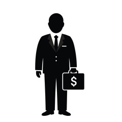 Silhouette of a businessman in a suit holding a briefcase with a dollar sign symbolizing finance and success