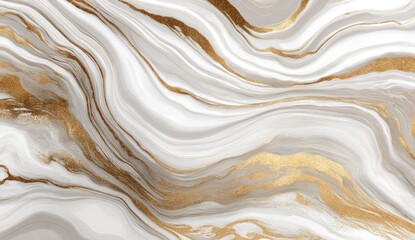Abstract marbleized surface, swirling white and grey with gold flecks