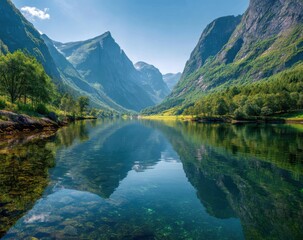 Serene fjord reflecting mountains (2)