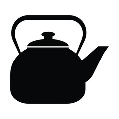 Simple silhouette of a kettle with handle spout and lid for hot beverages and tea preparation