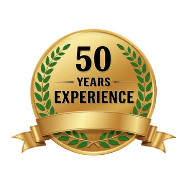 Golden emblem celebrating 50 years of dedicated business experience and achievement