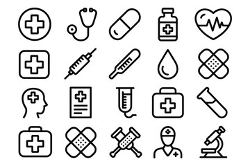 Medical Healthcare Icons Set With Stethoscope Syringe And Heartbeat vector illustration