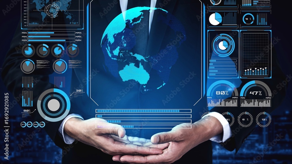 Aufkleber high-tech global network connection interface showing worldwide digital communication, data exchange