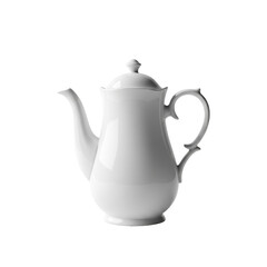 Fototapeta premium A pristine white porcelain coffee pot with a curved handle on a transparent background