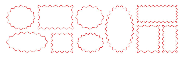Red Zigzag shapes outline box. rectangle shape frames with zigzag edge. Uneven zigzag rectangular shapes. Rectangle shape with zigzag edges. 