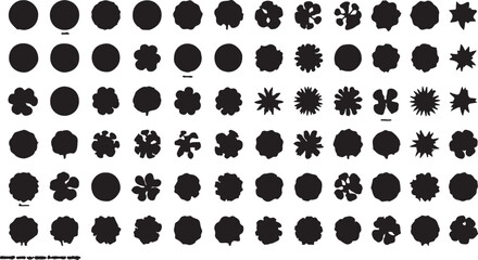 Fototapeta premium Diverse black silhouettes of trees and plants white