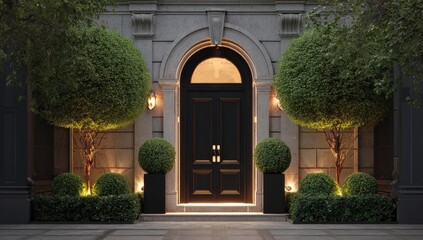Fototapeta premium Elegant entryway of a stately home at dusk