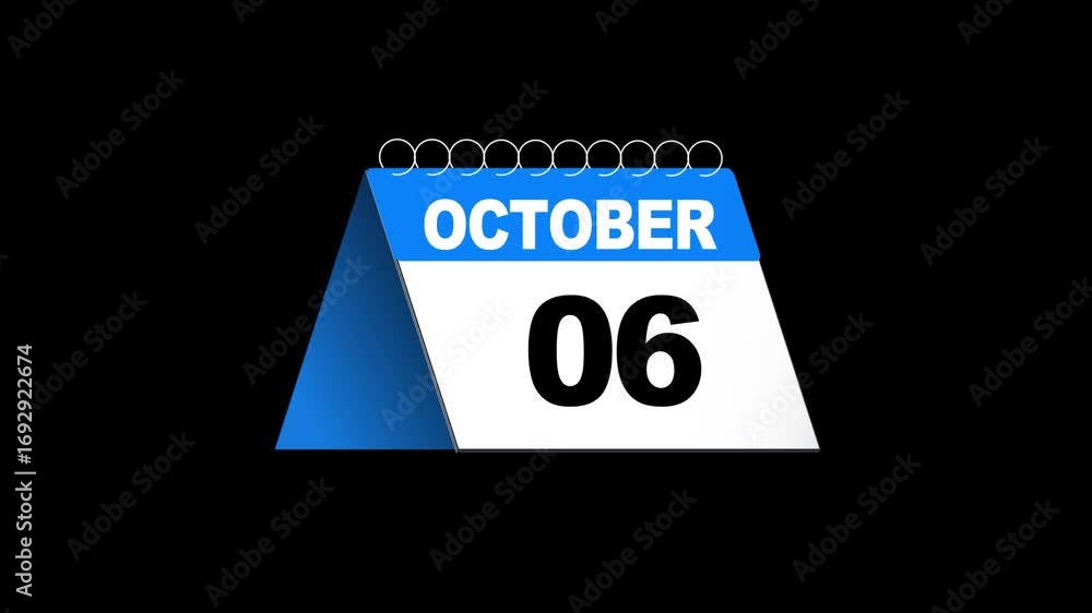 Poster october calendar date slider animation with flat calendar design from 1 to 30 days on chroma key bac