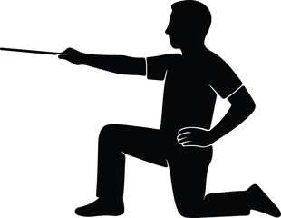 Vector Silhouette man on knee holding wand or pointer Illustrator
