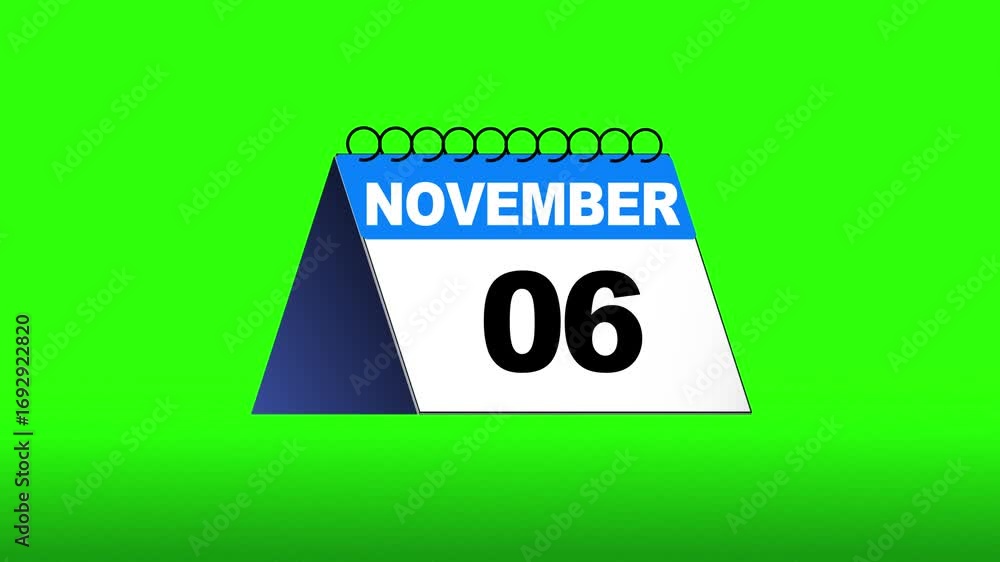 Poster calendar date page animation flipping from november 1 to 30. shot in 4k resolution with green screen