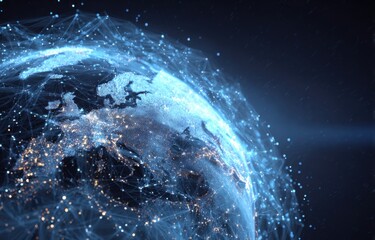 A digital representation of the Earth, highlighting a network of connections