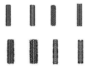 Straight Tire Tracks Vector Illustration Set of Vehicle Wheel Tread Marks for Road, Car, and Transportation Design