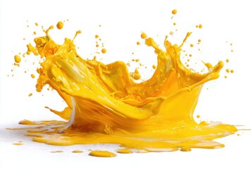 Dynamic Yellow Liquid Splash on White Background