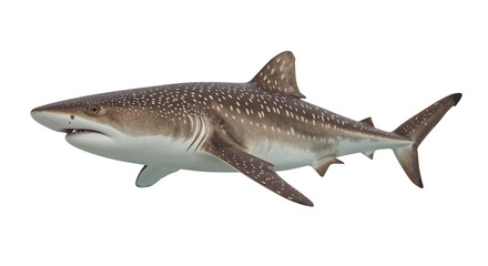 Magnificent spotted shark swimming in the ocean, showcasing its unique markings and gracefulness. Isolated on transparent background, png