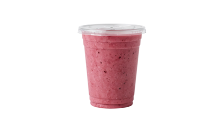Iced berry smoothie in clear plastic cup with lid Isolated on transparent background, png