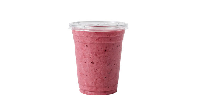 Iced berry smoothie in clear plastic cup with lid Isolated on transparent background, png