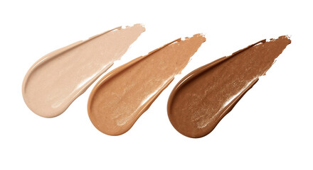 Cosmetic foundation shades: A spectrum of liquid textures in light to dark tones. Isolated on transparent background, png
