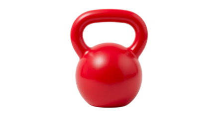 Crimson kettlebell stands out in stark relief, ready for action. Isolated on transparent background, png