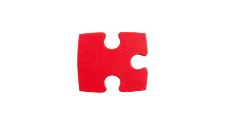 Single red puzzle piece, symbolizing solution and connection. Isolated on transparent background, png