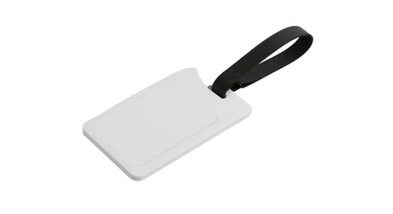 A blank white identification tag with a black strap isolated on transparent background, png.