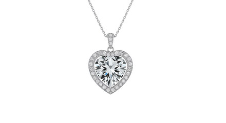 Sparkling heart pendant necklace featuring a clear, radiant gemstone. Love and timeless elegance. isolated on transparent background, png.