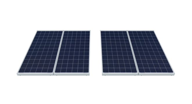 Two solar panels are shown, ready to convert sunlight into clean energy for a greener future. isolated on white background, png.